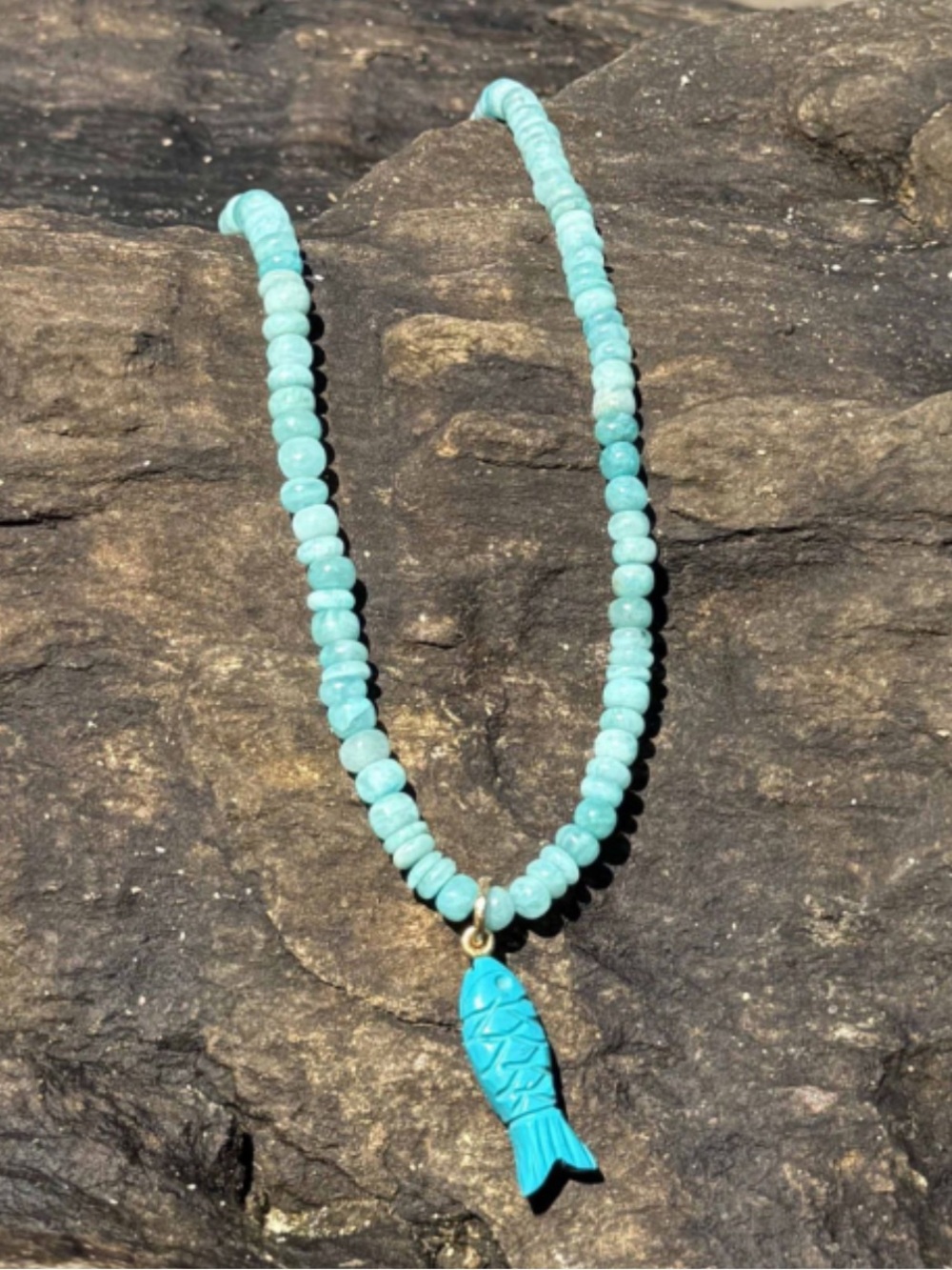 Turquoise Bead Necklace with Fish Pendant - Women Jewelry - Picture 2 of 2